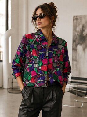 Ruby Rd. Lightweight Geometric Print Jacket | Size 12 | Artsy Statement Piece